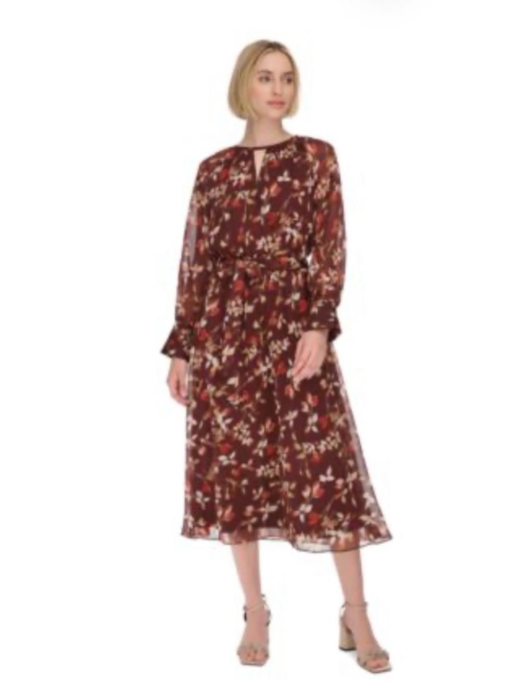 CALVIN KLEIN WOMENS PRINTED ROUND-NECK MID SYRAH MULT 82